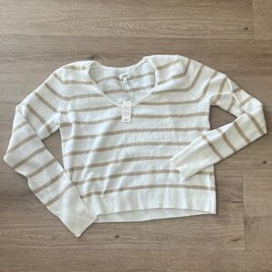 Aerie Striped White and Tan Sweater